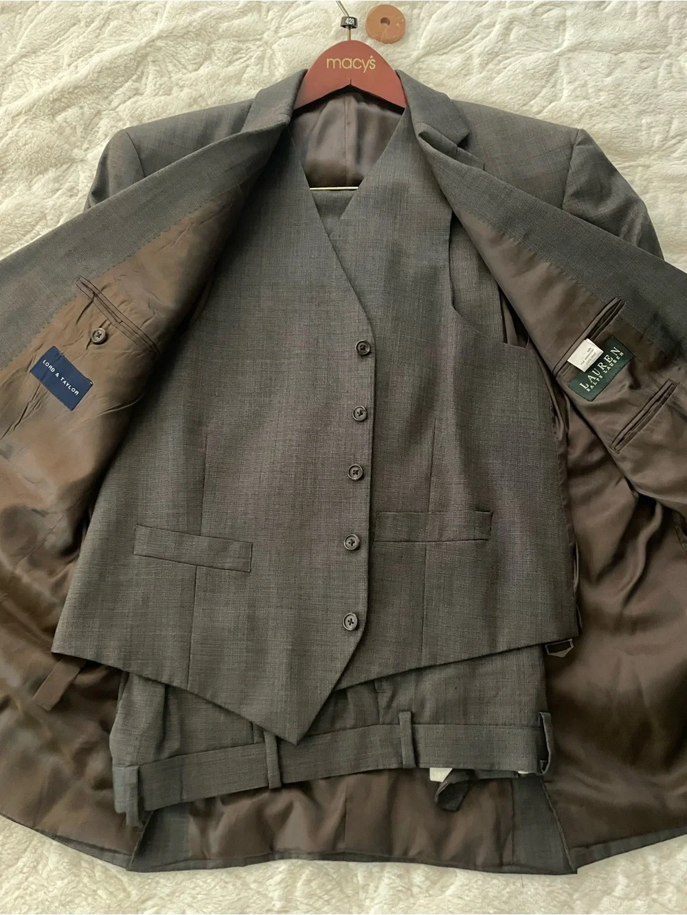 Lauren Ralph Lauren Men's Gray Three-Piece Wool Blend Suit